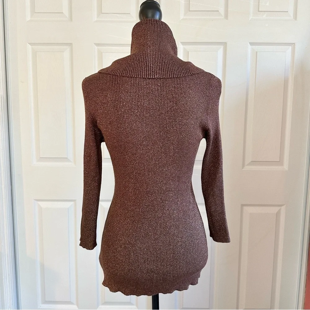 Peter Nygard Metallic Chocolate Brown and Copper Turtleneck Sweater - Picture 2 of 4
